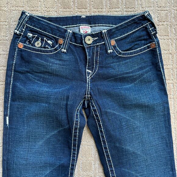 True Religion Billy Heritage Big T Jeans Women's Sz 29 Blue Dark Wash Denim USA - Picture 2 of 13